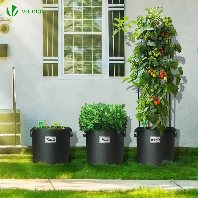 Lot de 5 sacs de plantation non tisse 30L avec poignee Noir