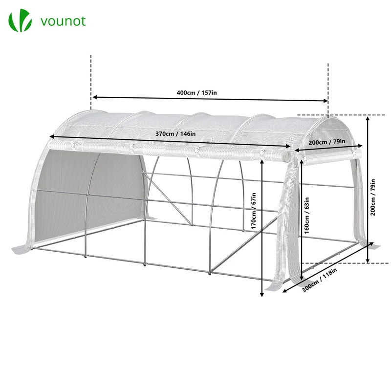 Serre de jardin Toute Saison 12m2 avec portes laterales