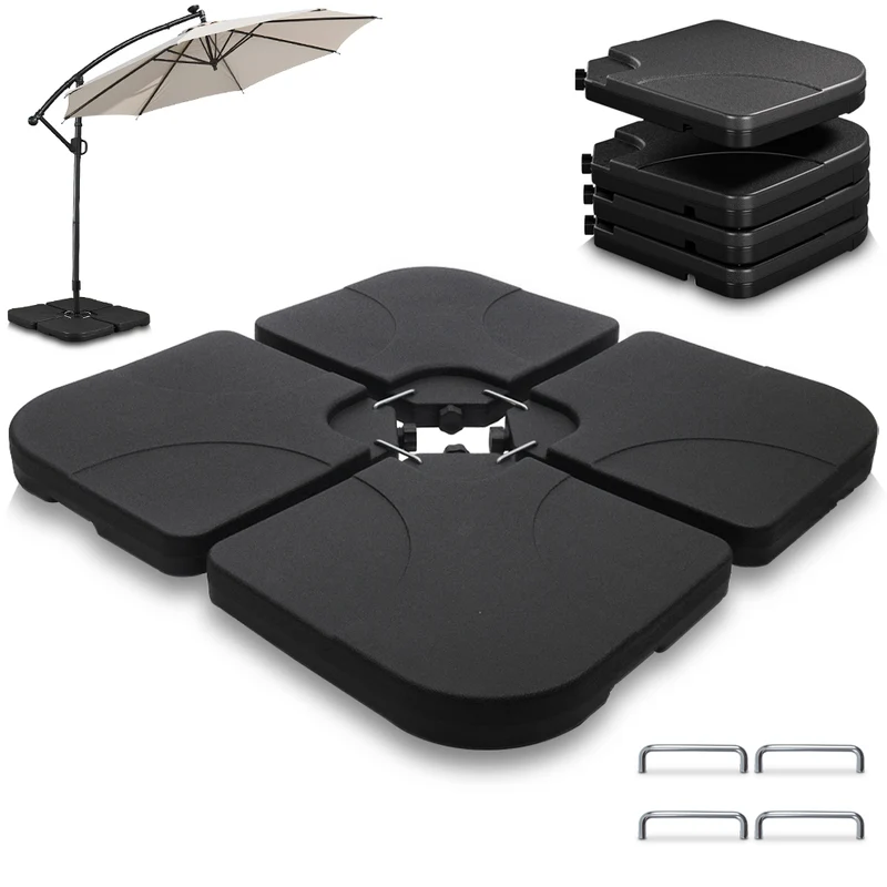 Lot de 4 dalles lestage parasol HDPE 60L eau - 100kg sable noires