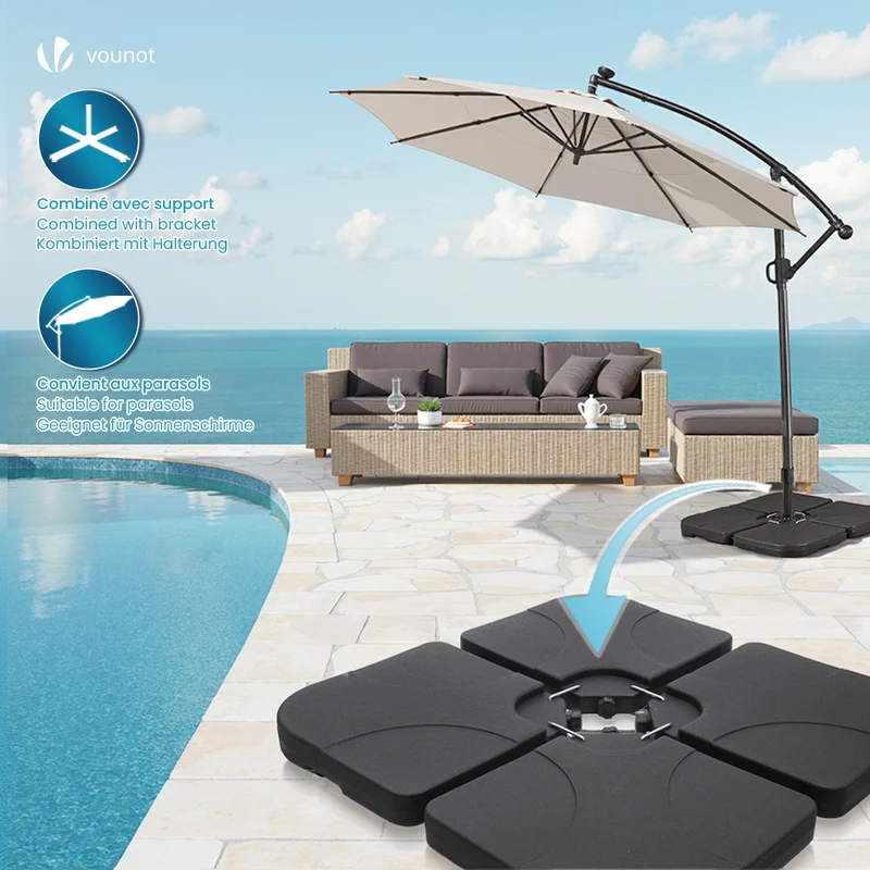 Lot de 4 dalles lestage parasol HDPE 60L eau - 100kg sable noires