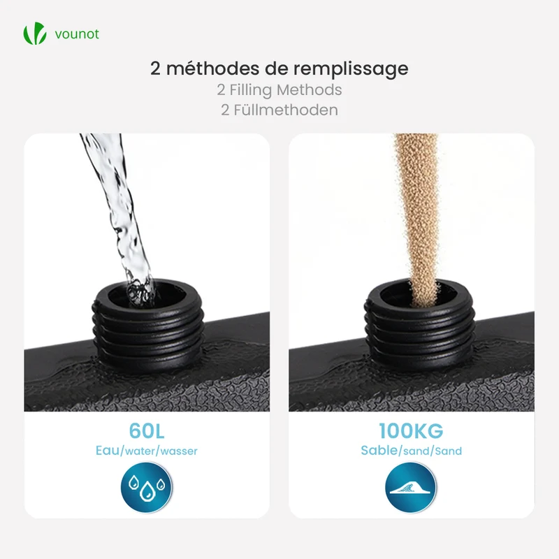 Lot de 4 dalles lestage parasol HDPE 60L eau - 100kg sable noires