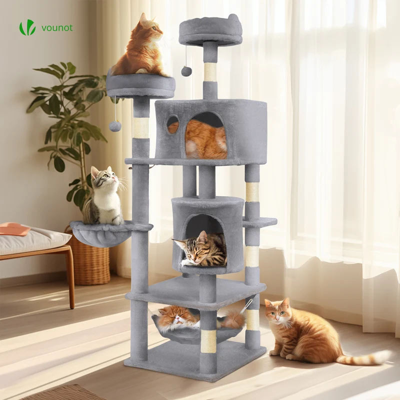 Arbre a chat Grande taille 5 niveaux avec griffoir grattoir 168cm gris