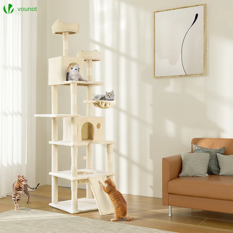 Arbre a chat Geant 6 niveaux avec griffoir grattoir 215 cm beige