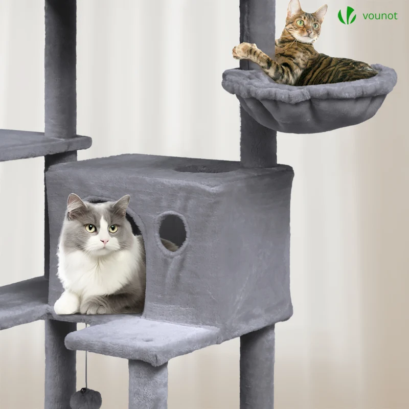 Arbre a chat Geant 6 niveaux avec griffoir grattoir 215 cm gris