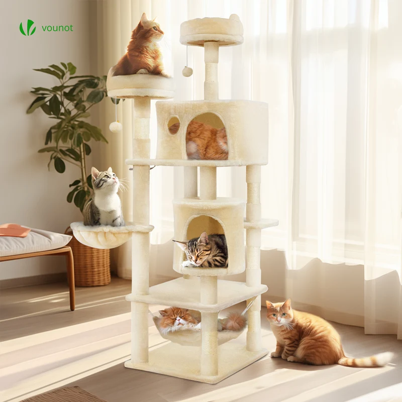 Arbre a chat Grande taille 5 niveaux avec griffoir grattoir 168cm beige