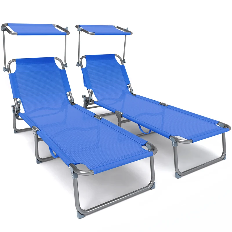 Transat pare soleil Textilene et range magazine Lot de 2 pcs Bleu