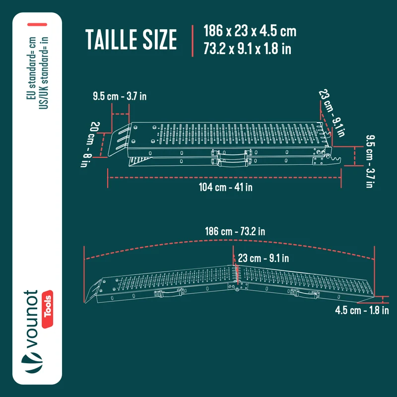 Rampe de chargement pliable Lot de 2 pcs en acier galvanise 186cm