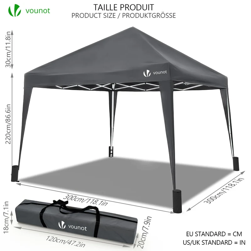Tonnelle de jardin 3x3m pliable Grise avec sac de transport