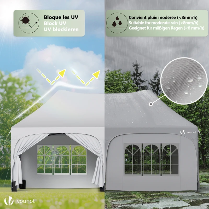 Tonnelle de jardin 3x6m Pliable Barnum avec 6 parois amovibles Blanc
