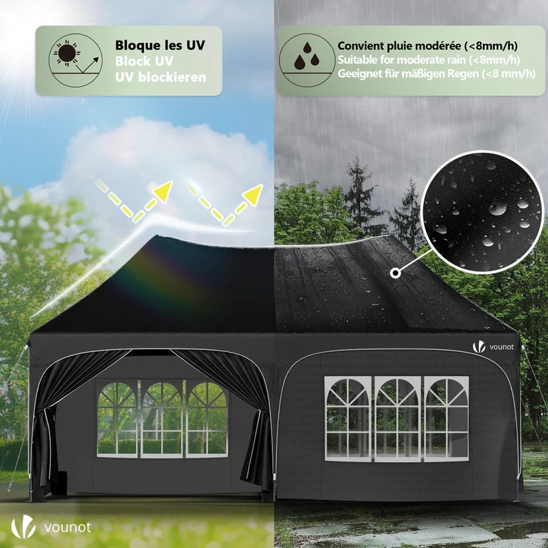 Tonnelle de jardin 3x6m Pliable Barnum avec 6 parois amovibles Noir