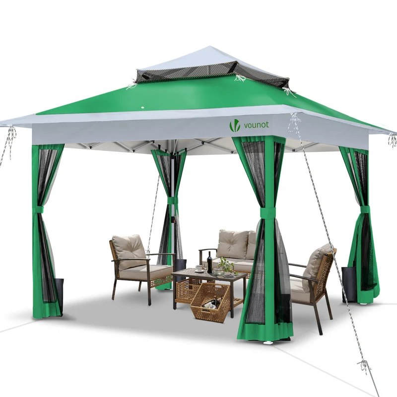 Tonnelle de jardin exterieure pliable avec moustiquaire Pop up 3.6x3.6m vert