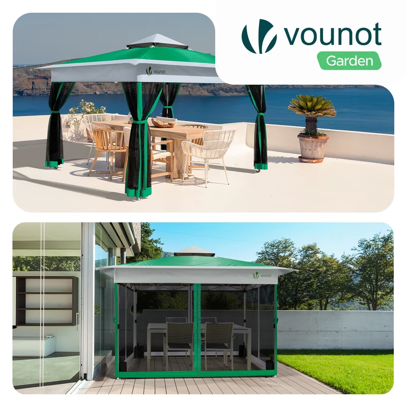 Tonnelle de jardin exterieure pliable avec moustiquaire Pop up 3.6x3.6m vert