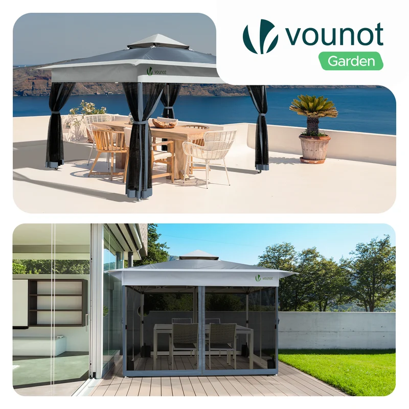Tonnelle de jardin exterieure pliable avec moustiquaire Pop up 3.6x3.6m gris