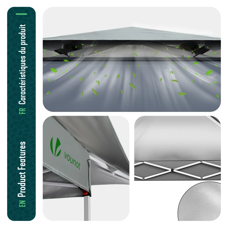 Tonnelle de jardin exterieure pliable avec moustiquaire Pop up 3.6x3.6m gris