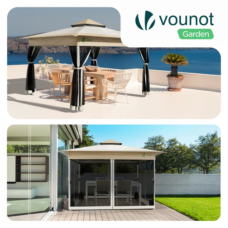 Tonnelle de jardin exterieure pliable avec moustiquaire Pop up 3.6x3.6m beige