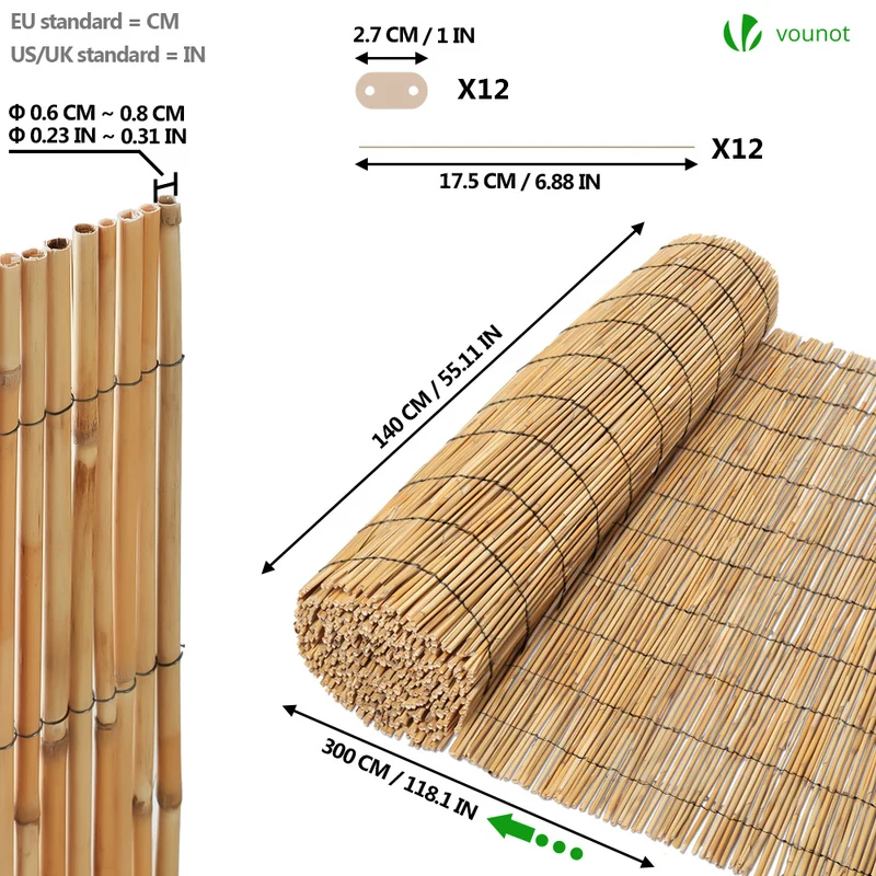 Canisse en roseau naturel Brise vue avec attaches de fixation 140x300cm