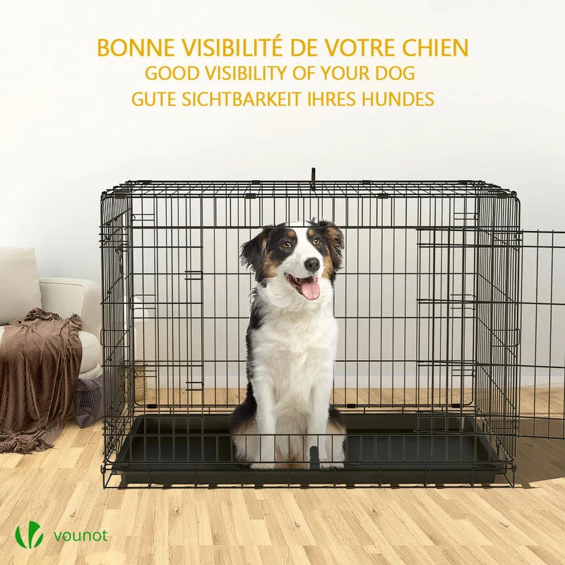 Cage pour chien pliable avec 2 portes verrouillable plateau amovible 107x70x78cm