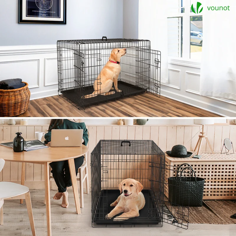 Cage pour chien pliable avec 2 portes verrouillable plateau amovible 107x70x78cm