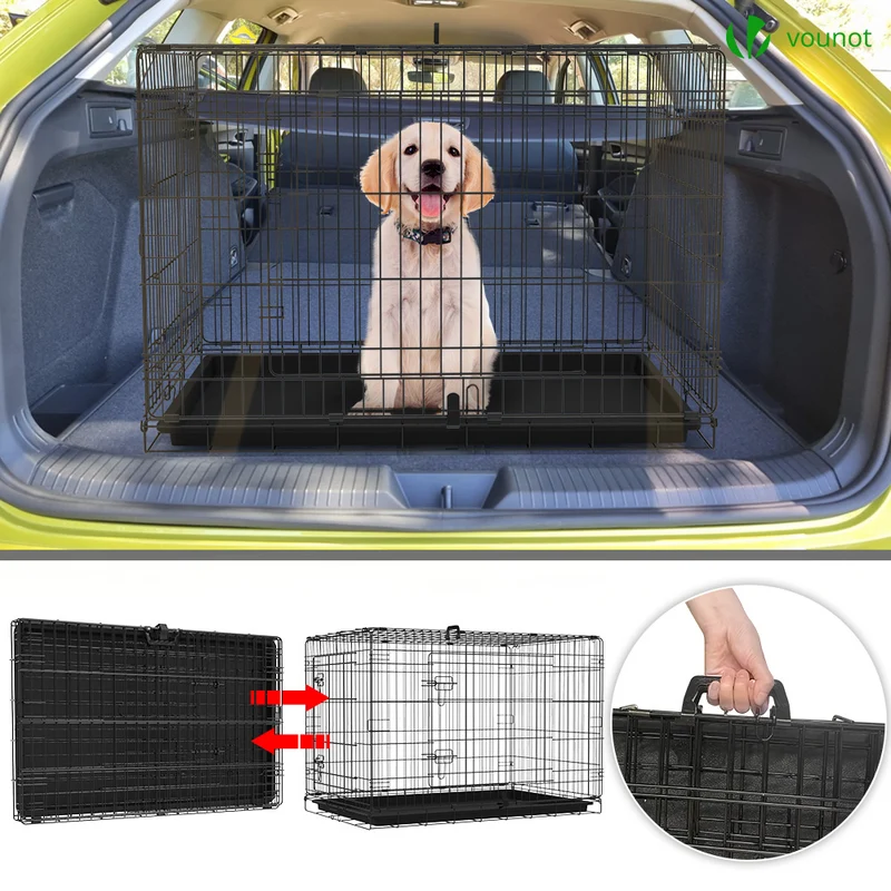 Cage pour chien pliable avec 2 portes verrouillable plateau amovible 107x70x78cm