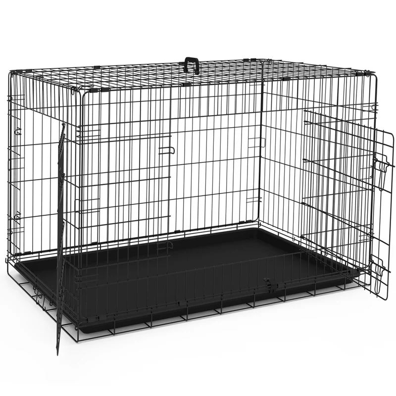 Cage pour chien pliable avec 2 portes verrouillable plateau amovible 122x75x81cm