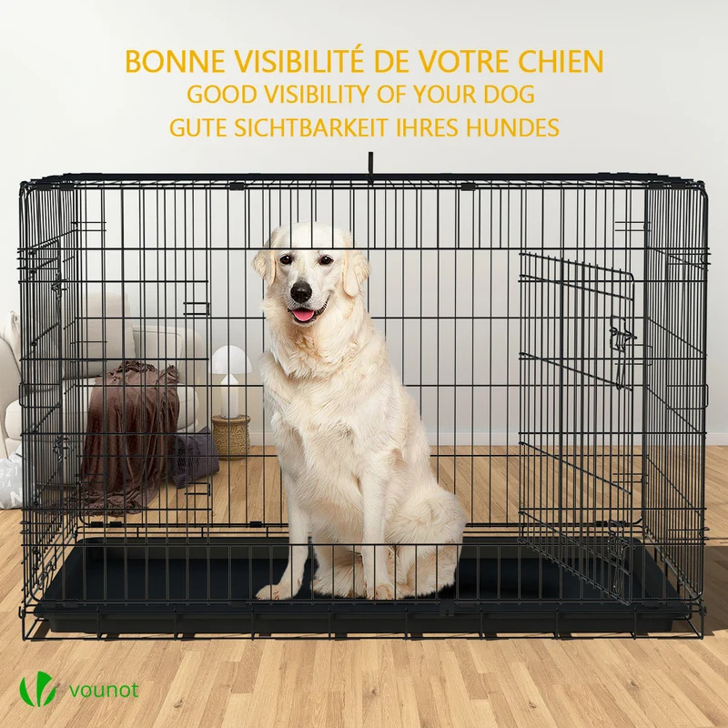 Cage pour chien pliable avec 2 portes verrouillable plateau amovible 122x75x81cm