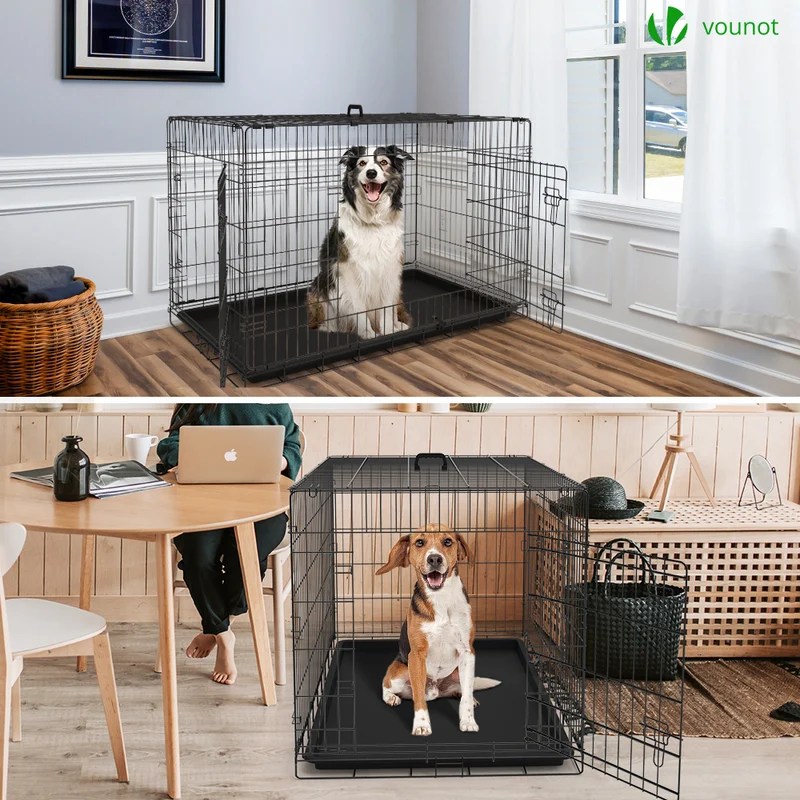 Cage pour chien pliable avec 2 portes verrouillable plateau amovible 122x75x81cm