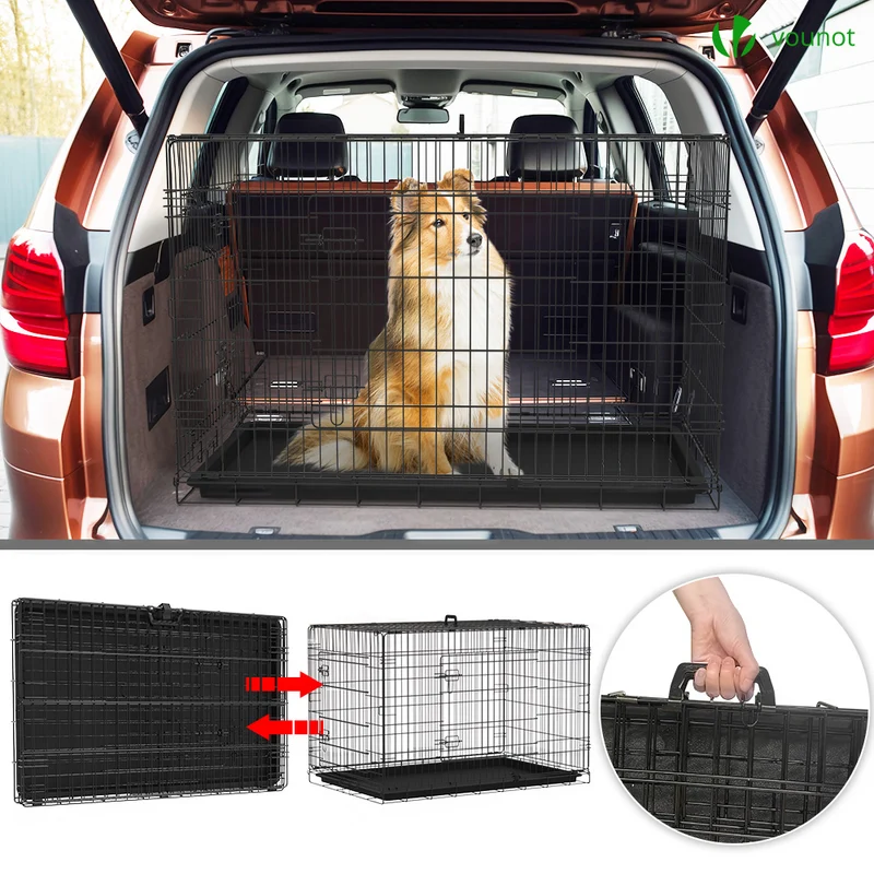 Cage pour chien pliable avec 2 portes verrouillable plateau amovible 122x75x81cm