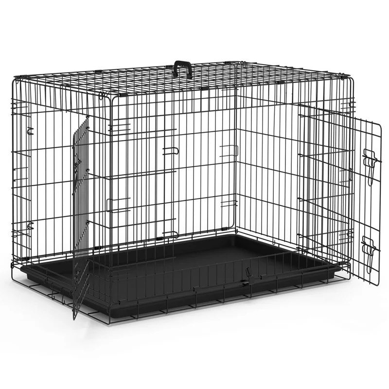 Cage pour chien pliable avec 2 portes verrouillable plateau amovible 92x58x64cm