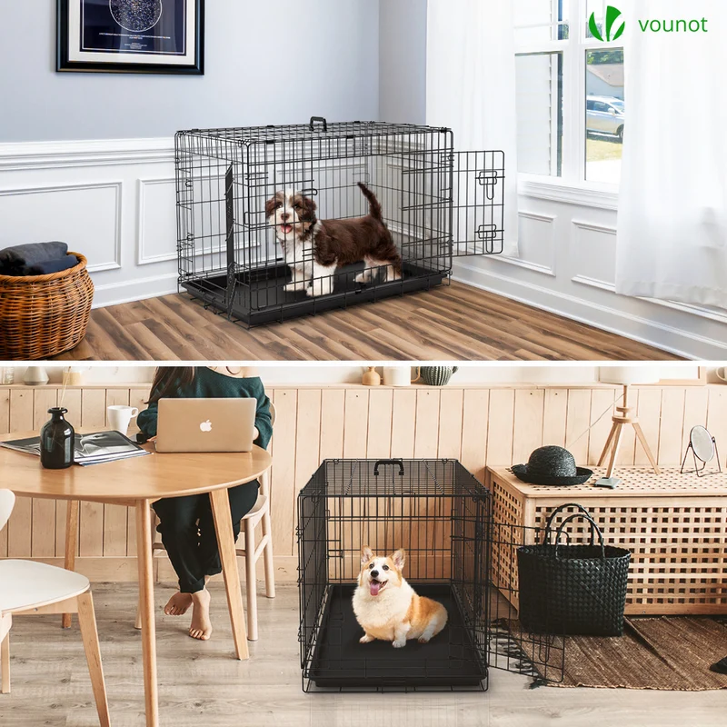 Cage pour chien pliable avec 2 portes verrouillable plateau amovible 92x58x64cm