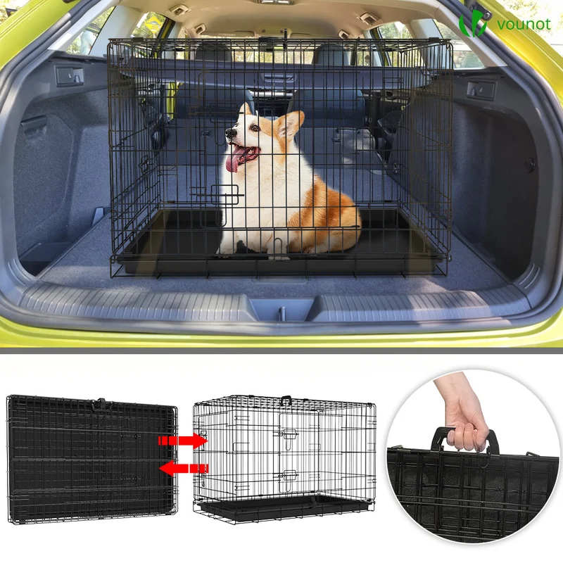 Cage pour chien pliable avec 2 portes verrouillable plateau amovible 92x58x64cm