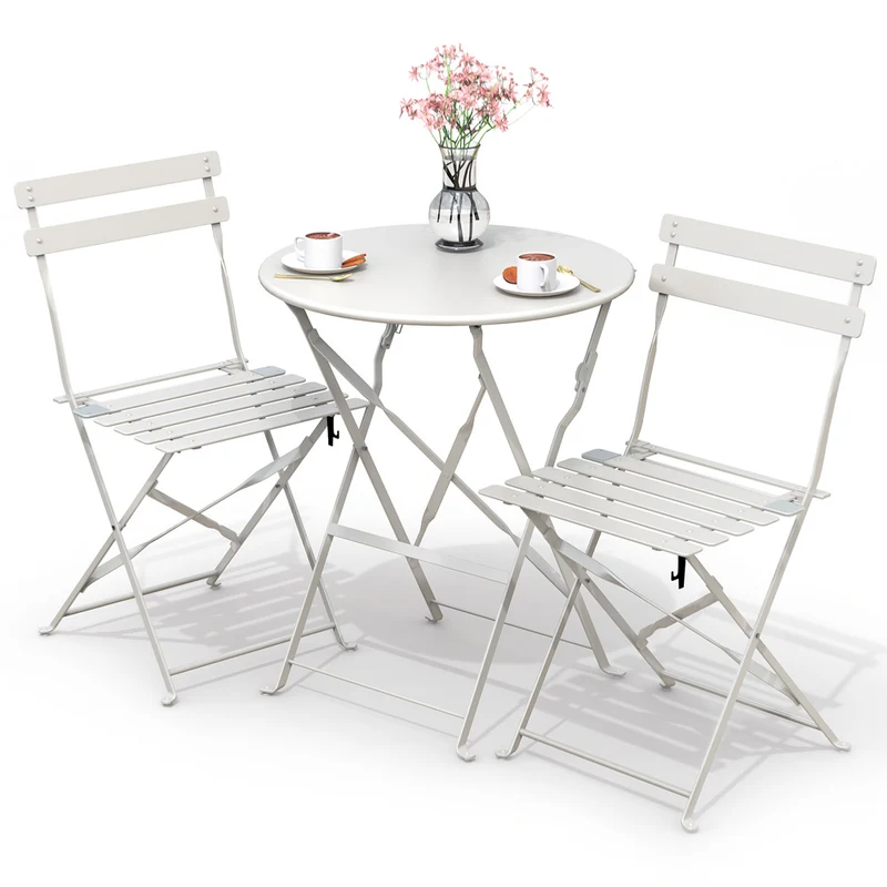 Ensemble bistro extérieur 1 table 2 chaises acier blanc