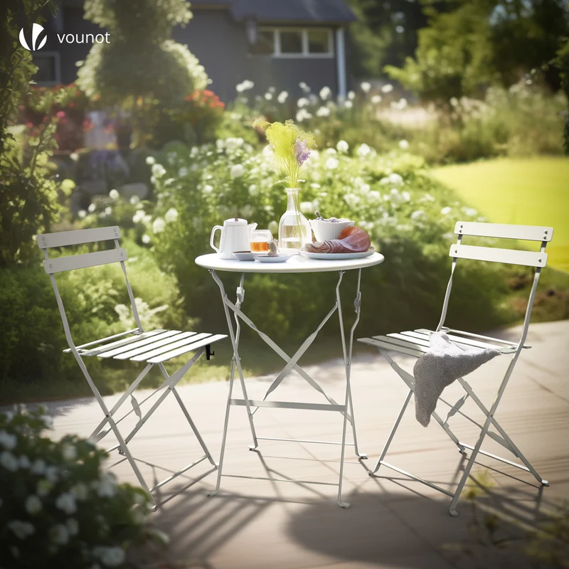 Ensemble bistro extérieur 1 table 2 chaises acier blanc