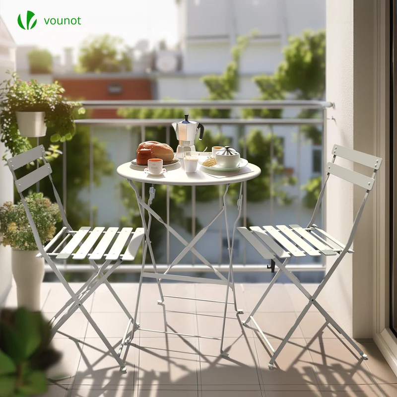 Ensemble bistro extérieur 1 table 2 chaises acier blanc