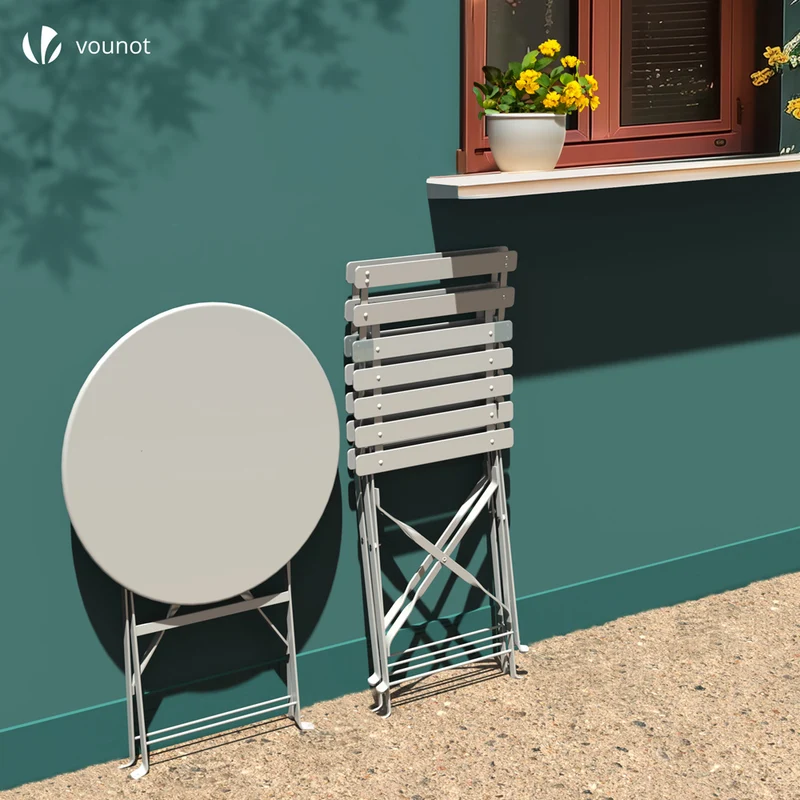 Ensemble bistro extérieur 1 table 2 chaises acier blanc