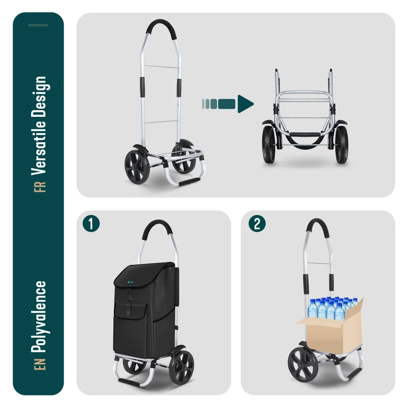 Chariot de course pliable aluminium 2 roues noir