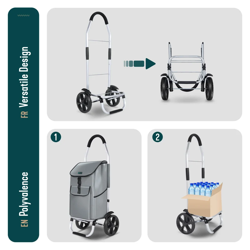 Chariot de course pliable aluminium 2 roues gris