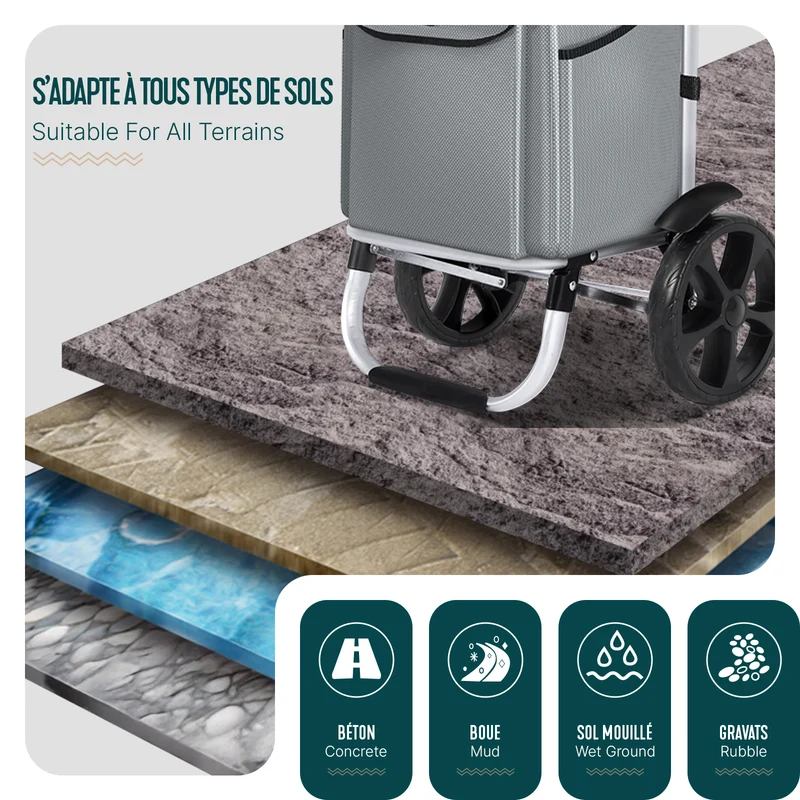 Chariot de course pliable aluminium 2 roues gris
