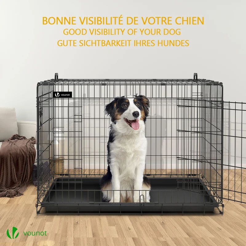 Cage pour chien pliable avec 2 portes verrouillable plateau amovible et housse de protection 107x70x78cm