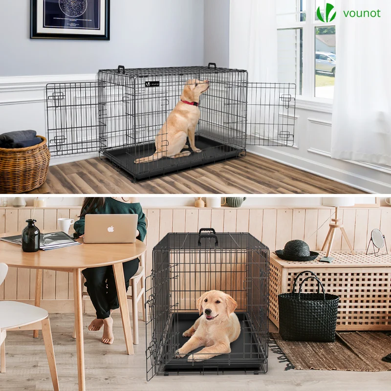 Cage pour chien pliable avec 2 portes verrouillable plateau amovible et housse de protection 107x70x78cm