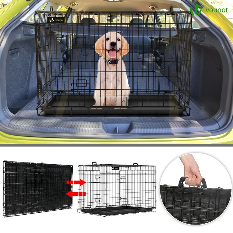 Cage pour chien pliable avec 2 portes verrouillable plateau amovible et housse de protection 107x70x78cm