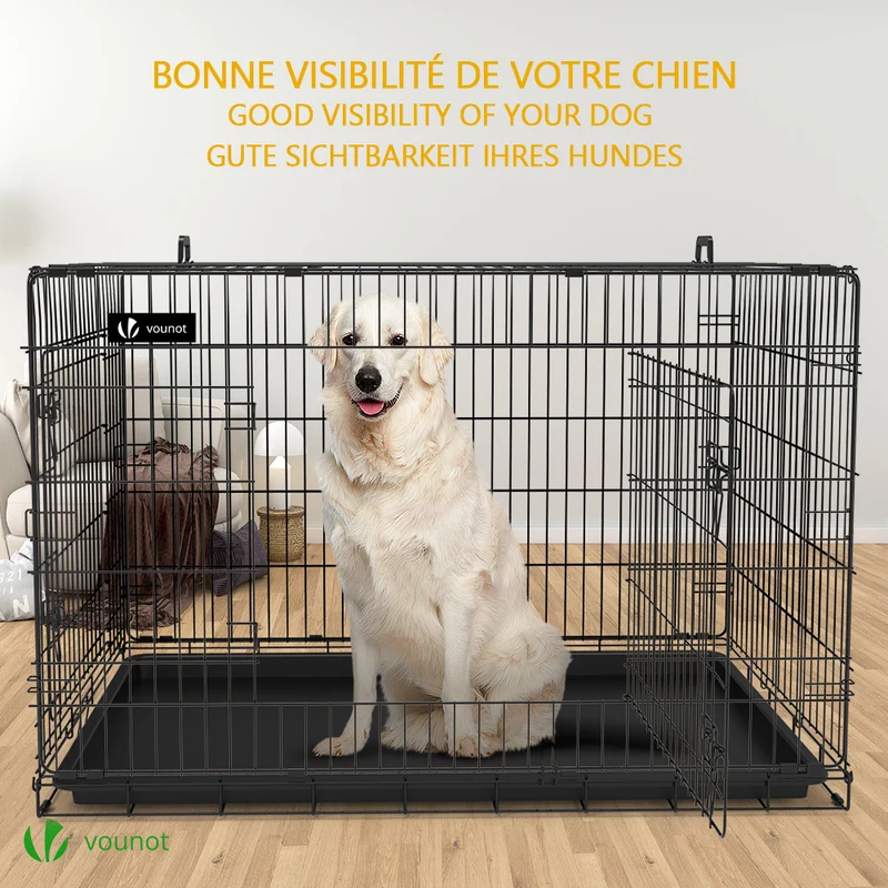 Cage pour chien pliable avec 2 portes verrouillable plateau amovible et housse de protection 122x75x81cm