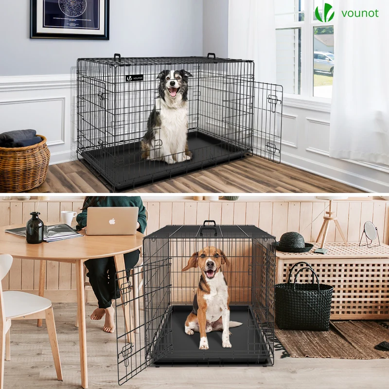 Cage pour chien pliable avec 2 portes verrouillable plateau amovible et housse de protection 122x75x81cm