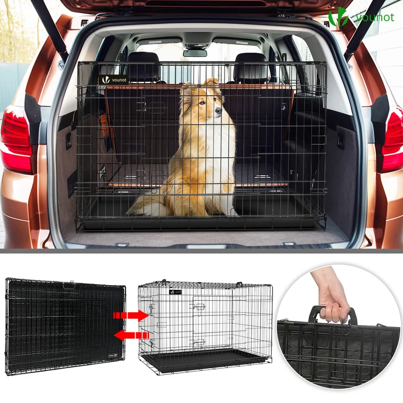 Cage pour chien pliable avec 2 portes verrouillable plateau amovible et housse de protection 122x75x81cm