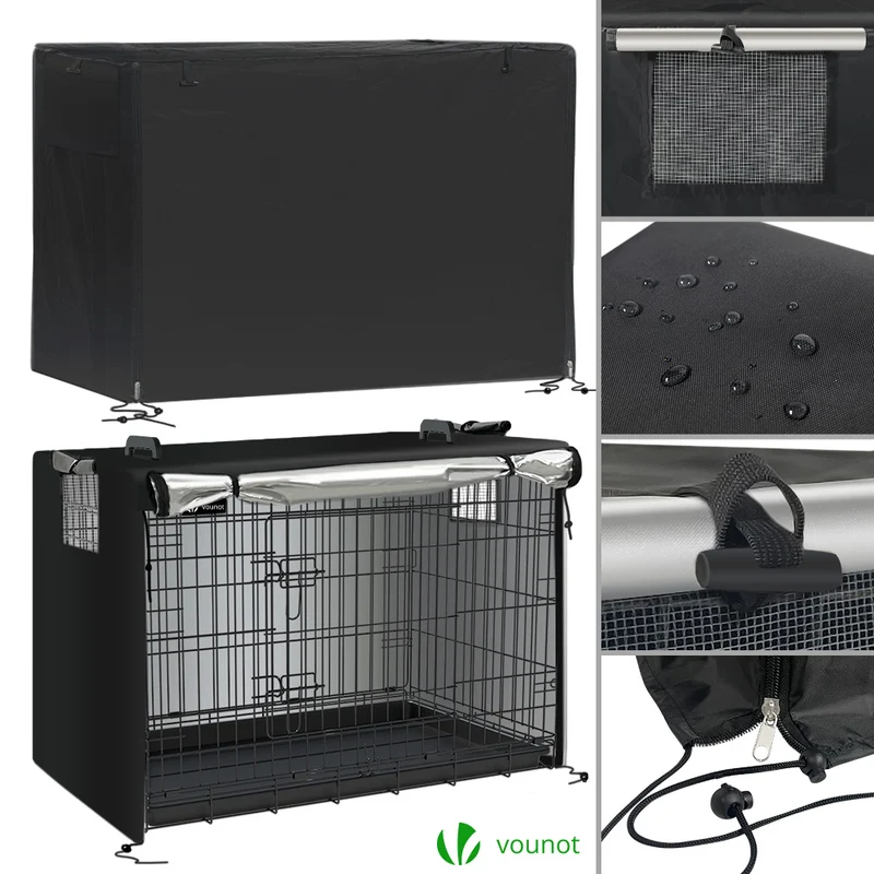 Cage pour chien pliable avec 2 portes verrouillable plateau amovible et housse de protection 92x58x64cm