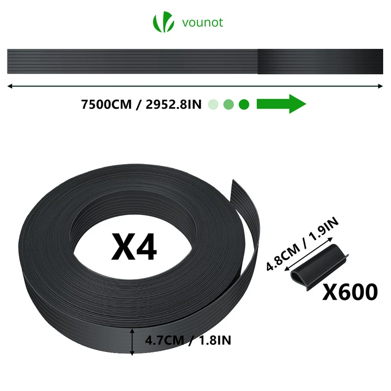 Kit de lamelles occultantes PVC brise vue 300m x 4.7cm avec 600 clips Noir