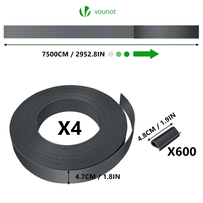 Kit de lamelles occultantes PVC brise vue 300m x 4.7cm avec 600 clips Gris