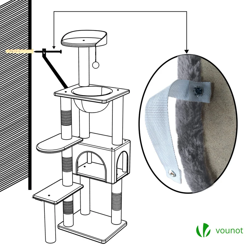 Arbre à Chat 138cm avec Griffoir Plateforme Niche et Capsule Spatiale gris