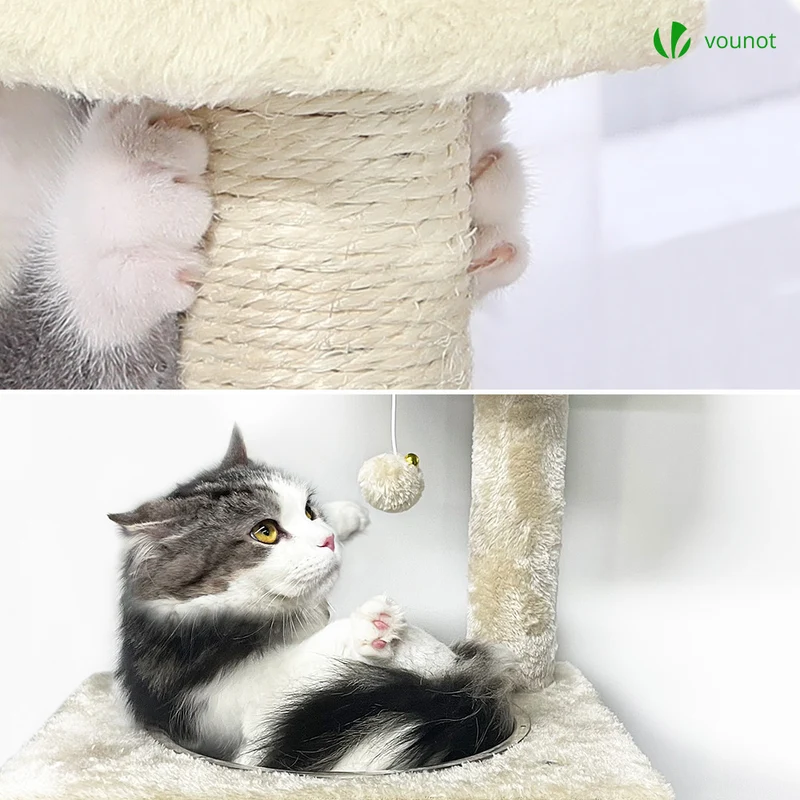 Arbre à Chat 138cm avec Griffoir Plateforme Niche et Capsule Spatiale beige
