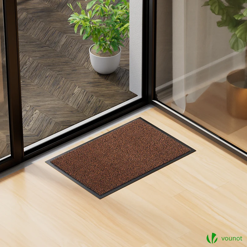 Lot de 2 Tapis de porte paillasson 40x60cm Marron-Noir