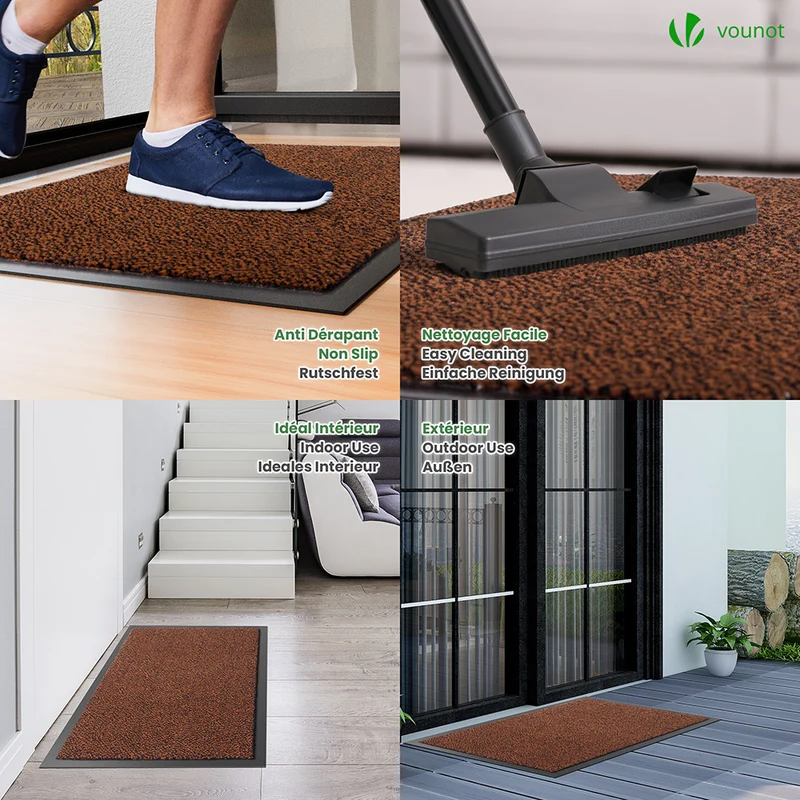 Lot de 2 Tapis de porte paillasson 40x60cm Marron-Noir